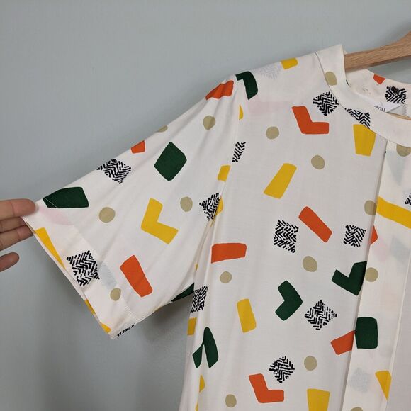 Vintage 80S 90S Top Shorts Set Geometric Multicolor Funky Bermuda Work Cream 10 - Picture 6 of 13